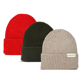 Beige- Khaki - Red Beanie Three Pack